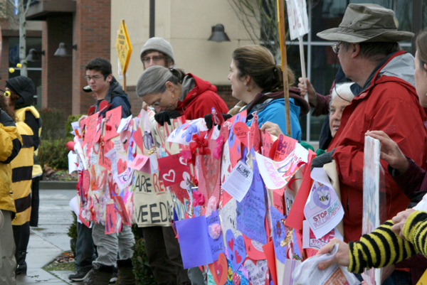 University of Oregon students, organized by NCAP, created a HUGE banner filled with valentines.