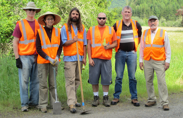 A few members of the May 2012 volunteer weed pulling party on Highway 36, Lane County.