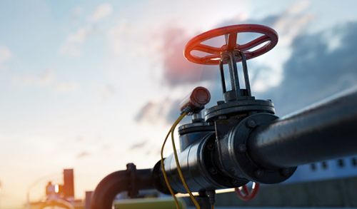 Gas tap with pipeline system at natural gas station.