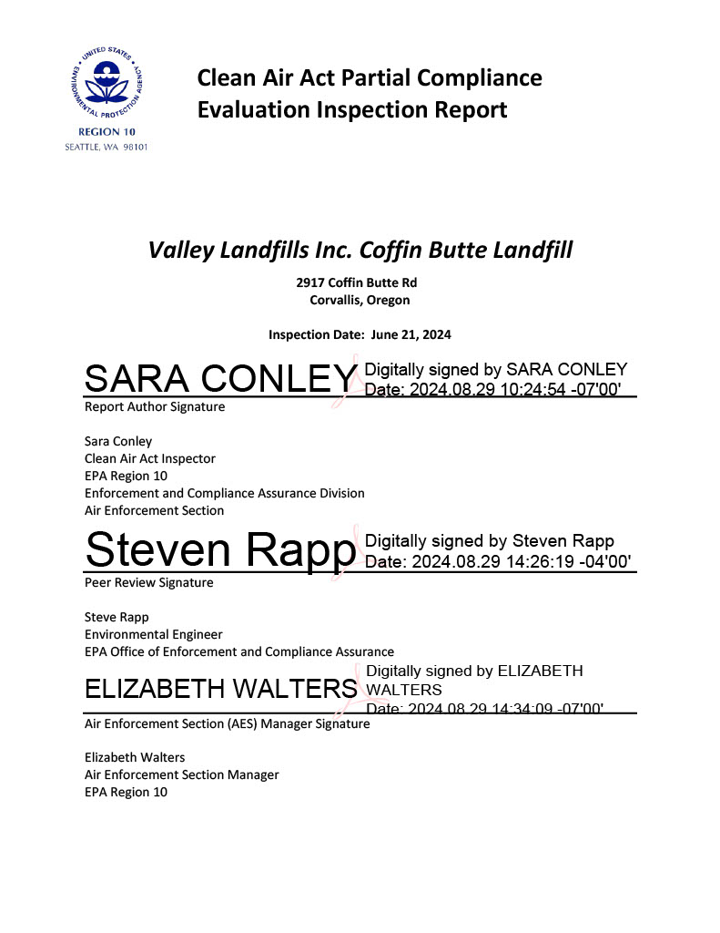 Coffin Butte EPA Cover Page