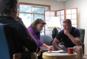 Board member David Bahr (left), Lisa Arkin, Beyond Toxics, Exec. Dir. (center) and Darryl Ivy (right) met on April 28th before he came forward to the press with his story.