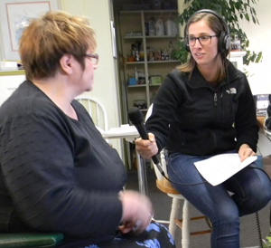 Donna being interviewed by UO student, Marla