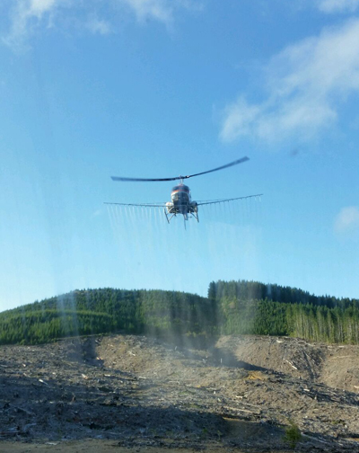 Helicopter spraying pesticide over Darryl Ivy’s truck as he sought refuge inside the cab.